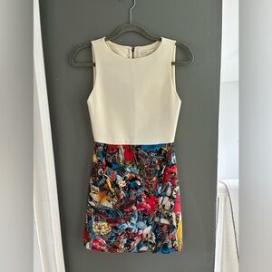 Alice + Olivia Cream Top Multicolor Floral Print Mini Dress